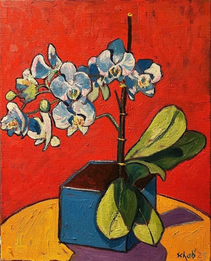 Orchids on the Yellow Table by David Schab