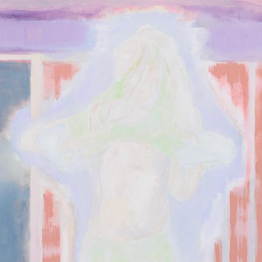 La peinture s'écaille et l'eau dévale le ciment, ils se douchent cachés dans le jardin by Simon Martin, 2023