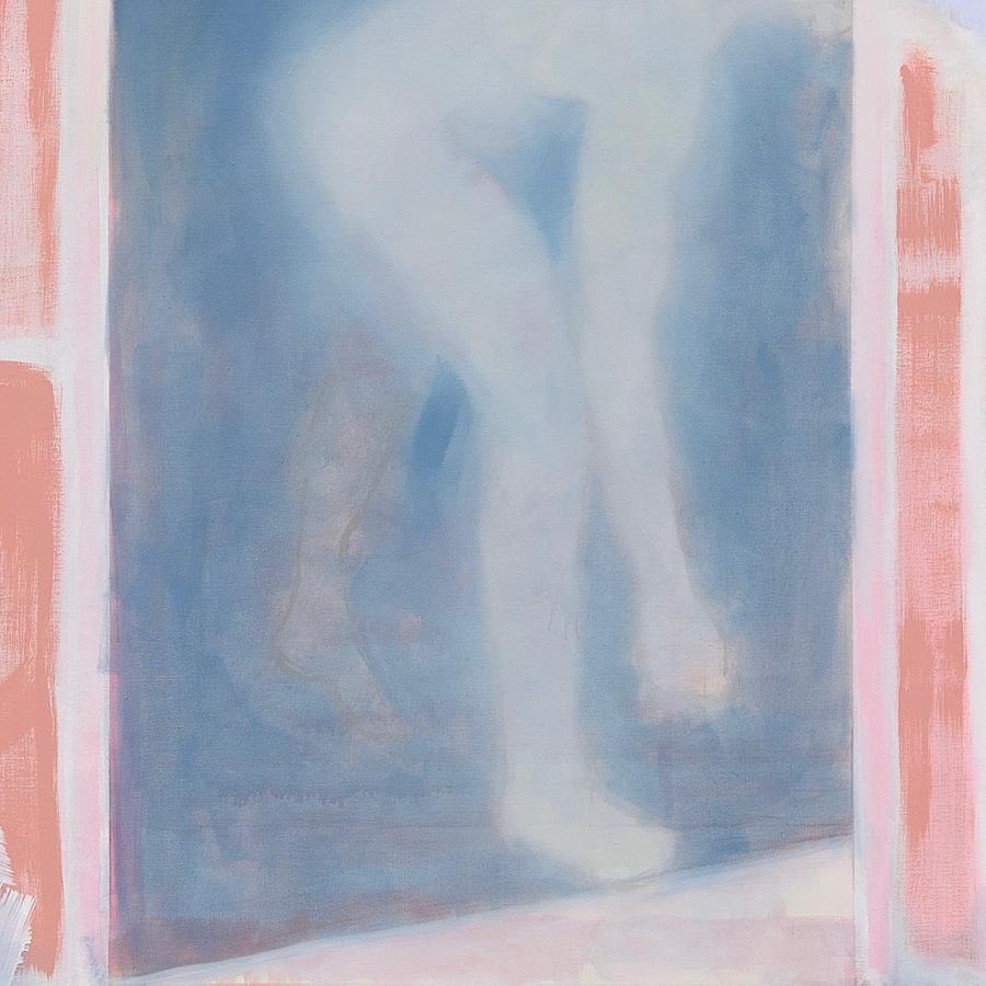La peinture s'écaille et l'eau dévale le ciment, ils se douchent cachés dans le jardin by Simon Martin, 2023